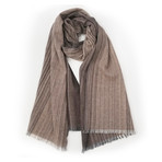 Cashmere Woven Striped Scarf (Medium Grey + Light Heather Grey)