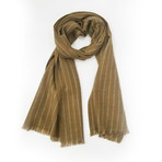 Cashmere Woven Striped Scarf (Medium Grey + Light Heather Grey)