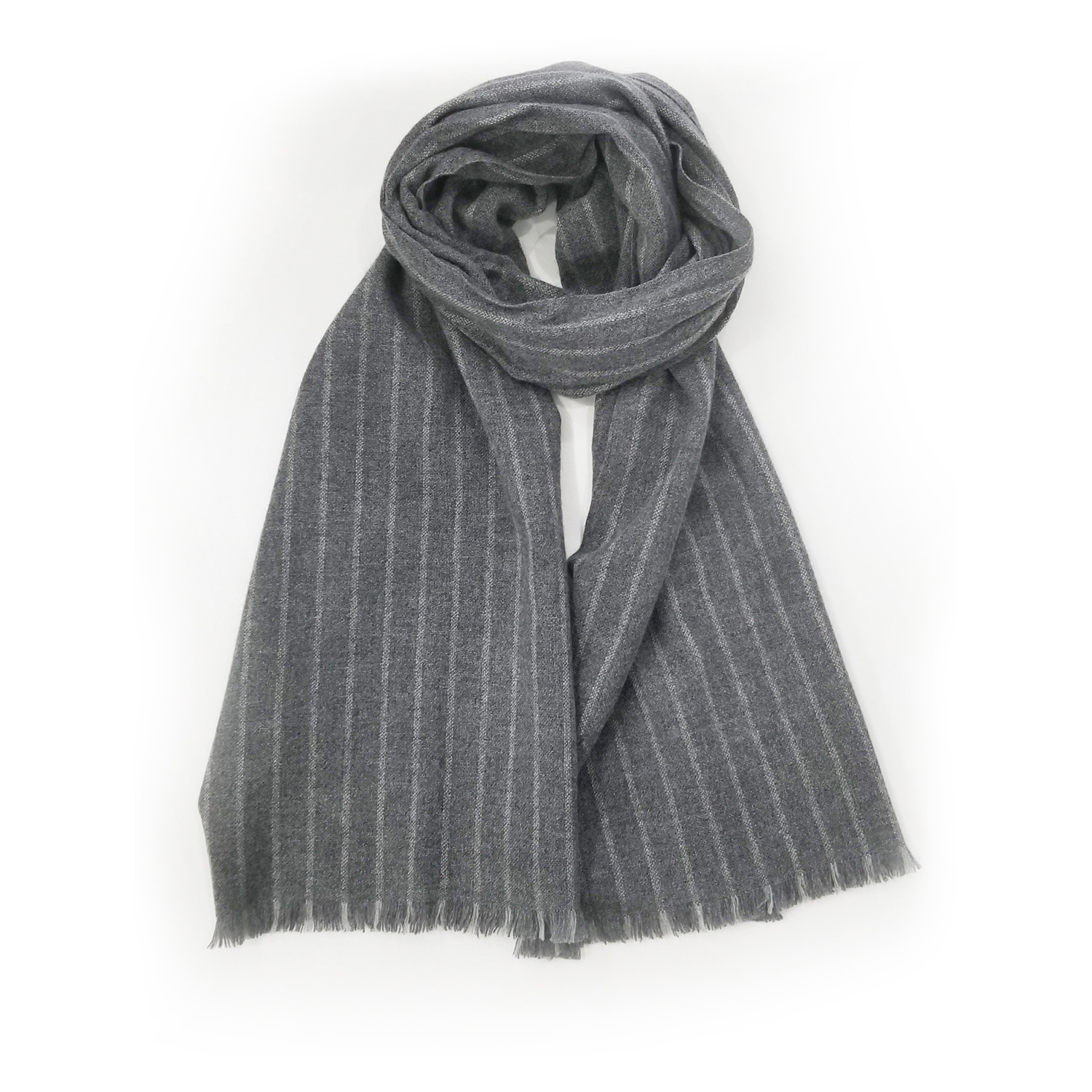 Cashmere Woven Striped Scarf (Medium Grey + Light Heather Grey ...