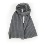 Cashmere Woven Striped Scarf (Medium Grey + Light Heather Grey)