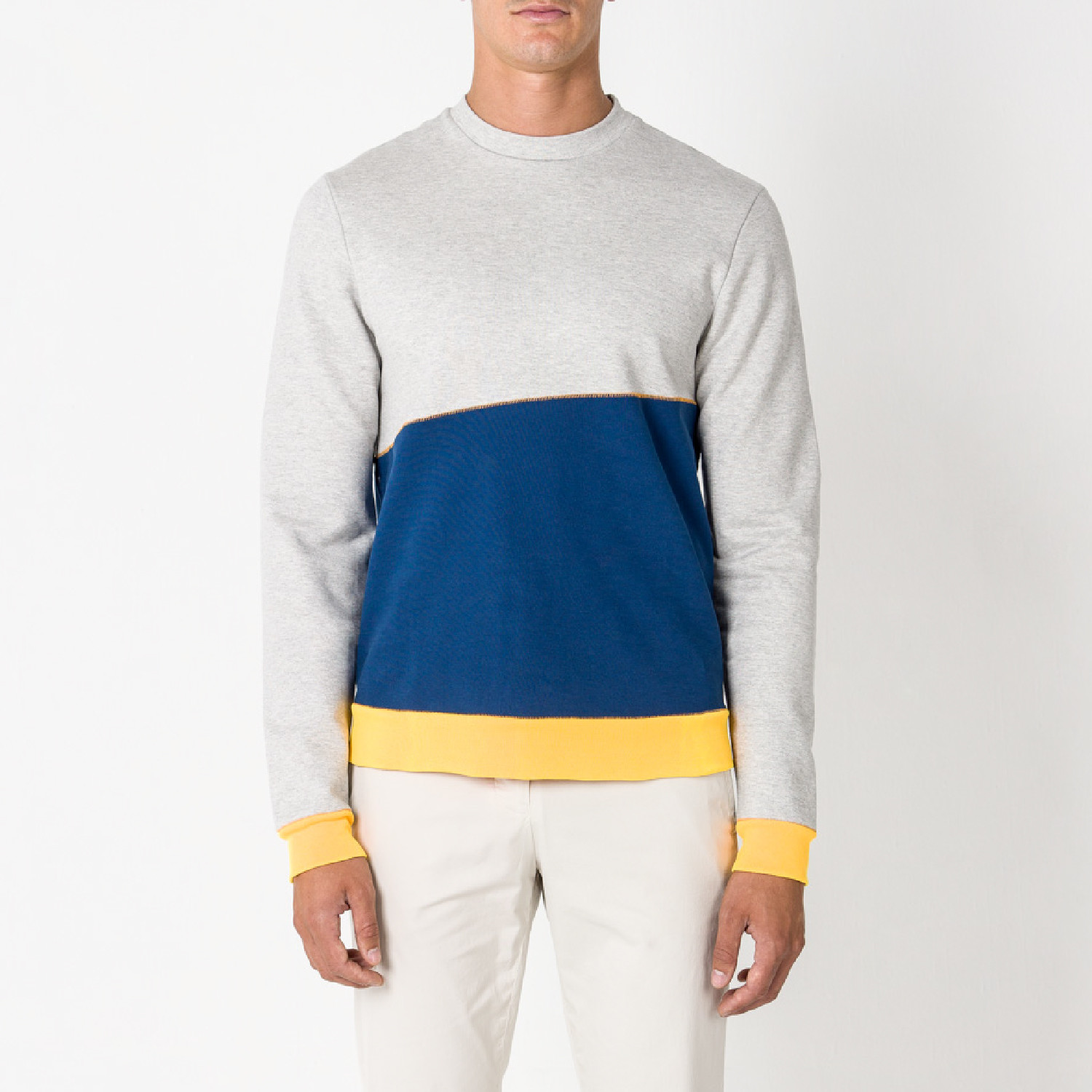 Dancer Color Block Sweatshirt // Light Grey Melange + Dark Cobalt (L ...