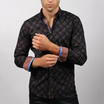 Weneg Print Button-Up Shirt // Navy (S)