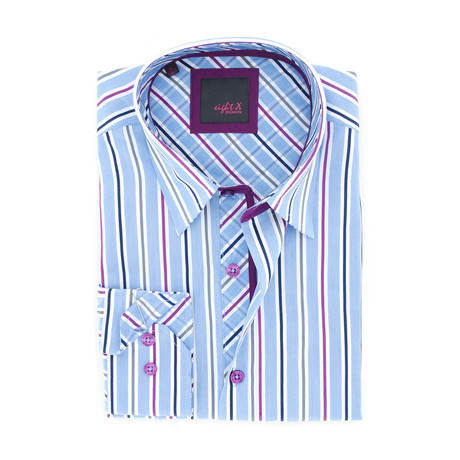 Banner Striped Button-Up Shirt // Purple (L)