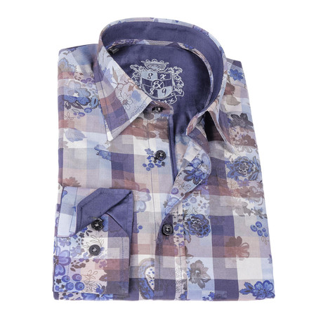 Horaha Print Button-Up Shirt // Navy (S)