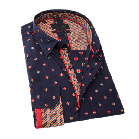 Huni Fill Coupe Button-Up Shirt // Navy (S)