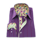 Harrold Stripe Button-Up Shirt // Purple (S)