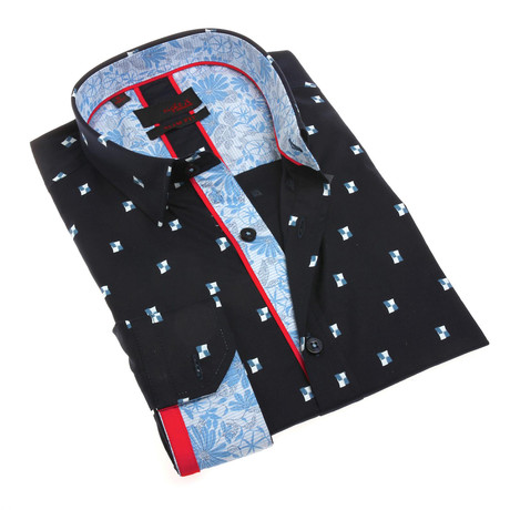 Sekhemib Print Button-Up Shirt // Navy (S)