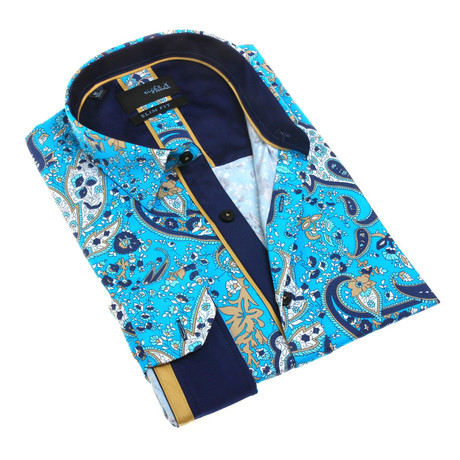 Sanak Print Button-Up Shirt // Turquoise (S)