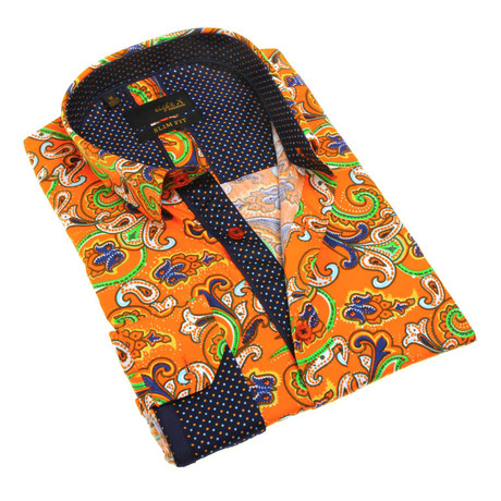 Seni Print Button-Up Shirt // Orange (S)