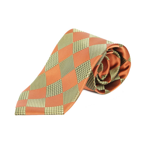 Checkered Zig Zag Silk Tie // Orange + Lime