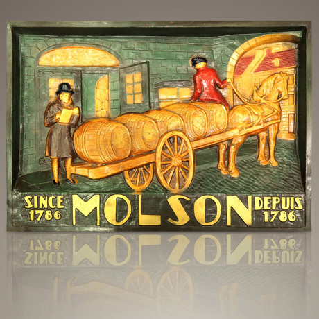 Molson Original -Horse-Drawn Keg Cart // Vintage Bar Sign + Display