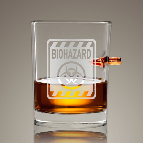 Real Bullet-Embedded Rock Glasses (Biohazard Etched)