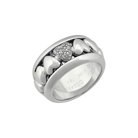 Vintage Piaget 18k White Gold Diamond Hearts Ring // Ring Size: 6.5