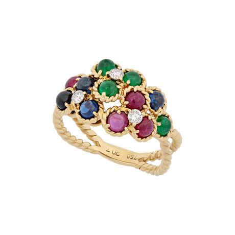 Vintage Christian Dior 18k Yellow Gold Diamond + Multicolored Stone Ring // Ring Size: 6