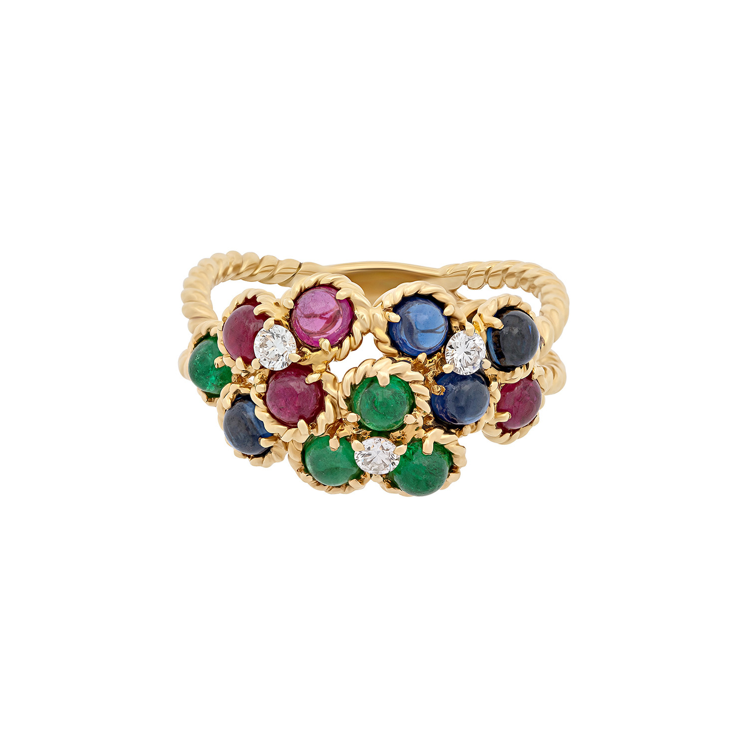 Vintage Christian Dior 18k Yellow Gold Diamond + Multicolored Stone