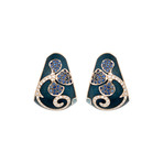 Vintage Nouvelle Bague 18k Rose Gold Sapphire + Diamond Flower Earrings