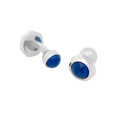 Vintage Cartier Sterling Silver Santos de Cartier Blue Synthetic Spinel Cufflinks