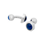 Vintage Cartier Sterling Silver Santos de Cartier Blue Synthetic Spinel Cufflinks