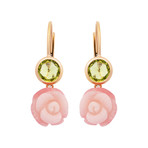 Vintage Mimi Milano 18k Rose Gold Green Quartz + Agate Rose Earrings