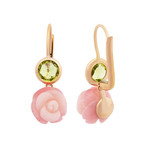 Vintage Mimi Milano 18k Rose Gold Green Quartz + Agate Rose Earrings