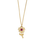 Vintage Hans D. Krieger 18k Yellow Gold Ruby + Diamond Necklace // Chain: 17"