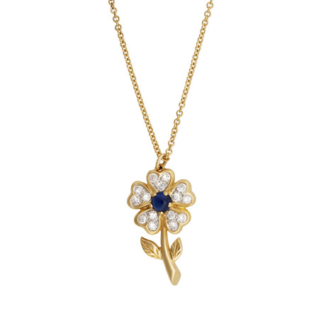 Vintage Hans D. Krieger 18k Yellow Gold Sapphire + Diamond Pendant Necklace