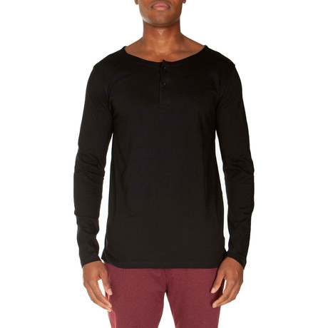 Super Soft Two-Button Henley // Black (S)