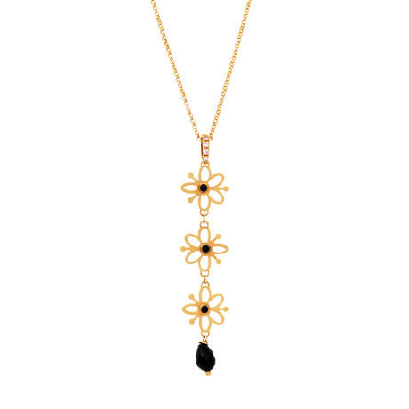 Vintage Comete 18k Rose Gold Onyx Necklace // Chain: 16"