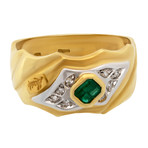 Vintage Recarlo 18k Yellow Gold + 18k White Gold Diamond Emerald Ring // Ring Size: 7