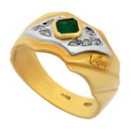 Vintage Recarlo 18k Yellow Gold + 18k White Gold Diamond Emerald Ring // Ring Size: 7