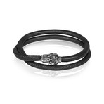 Skull Leather Wrap Bracelet // Black (7.5"L)