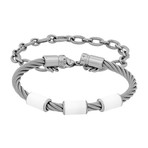 Charriol // St. Tropez Stainless Steel Cable + White Lacquer Bangle // Circumference: 6.75" (Circumference: 6")
