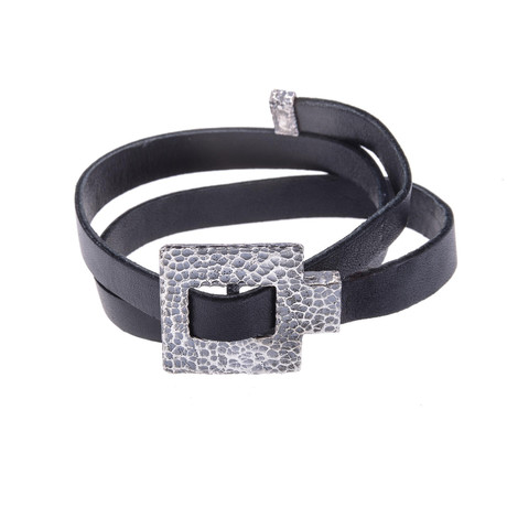 Think Positive Belt Bracelet // Silver + Black Leather