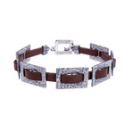 Hammered Silver Chain + Brown Leather Bracelet