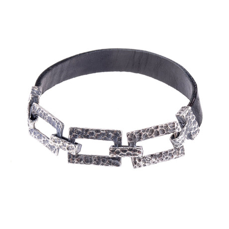 Silver Chain + Black Leather Bracelet