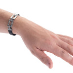 Silver Chain + Black Leather Bracelet