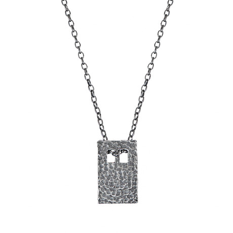 Hammered Silver Pendant + Gunmetal Chain