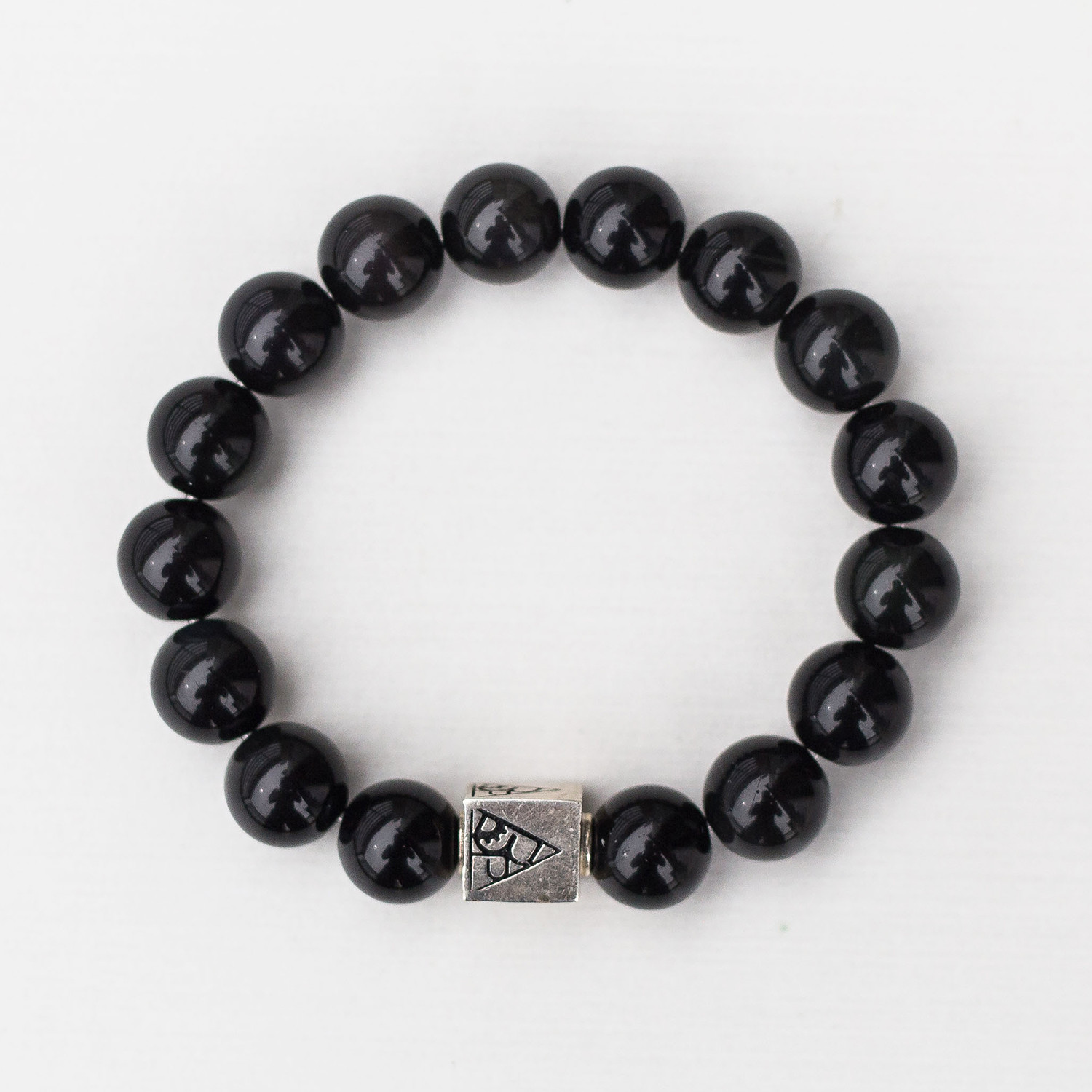 Obsidian Bead Bracelet // Black + Silver Logo Bead - Blue Pendulum