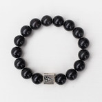 Obsidian Bead Bracelet // Black + Silver Logo Bead