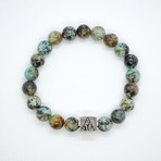 African Turquoise Bead Bracelet // Silver Logo Bead