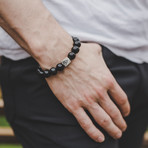 Obsidian Bead Bracelet // Black + Silver Logo Bead