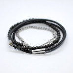 Wrap Bracelet // Lava Beads // Chain // Leather Cord (Small // 33"L)