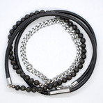 Wrap Bracelet // Lava Beads // Chain // Leather Cord (Small // 33"L)