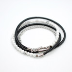 Wrap Bracelet // White Howlite Beads // Chain // Leather Cord (Small // 33"L)