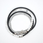 Wrap Bracelet // White Howlite Beads // Chain // Leather Cord (Small // 33"L)