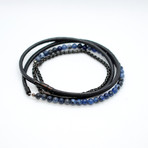 Wrap Bracelet // Sodalite Beads // Chain // Leather Cord (Small // 33"L)