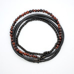 Wrap Bracelet // Tiger's Eye Beads // Chain // Leather Cord (Small // 33"L)