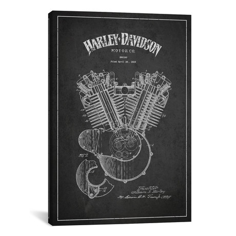 Harley-Davidson Charcoal Patent Blueprint // Aged Pixel (18"W x 26"H x 0.75"D)