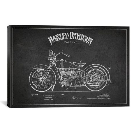 Harley-Davidson Charcoal Patent Blueprint // Aged Pixel (26"W x 18"H x 0.75"D)