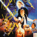 Star Wars Return Of The Jedi // Mark Hamill + Harrison Ford + Carrie Fisher + Earl Jones + Lucas Hand-Signed // Custom Frame (Signed Photo Only + Custom Frame)